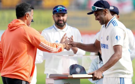 Ashwin struggles to contain his tears as he gives his daughter the 100th Test